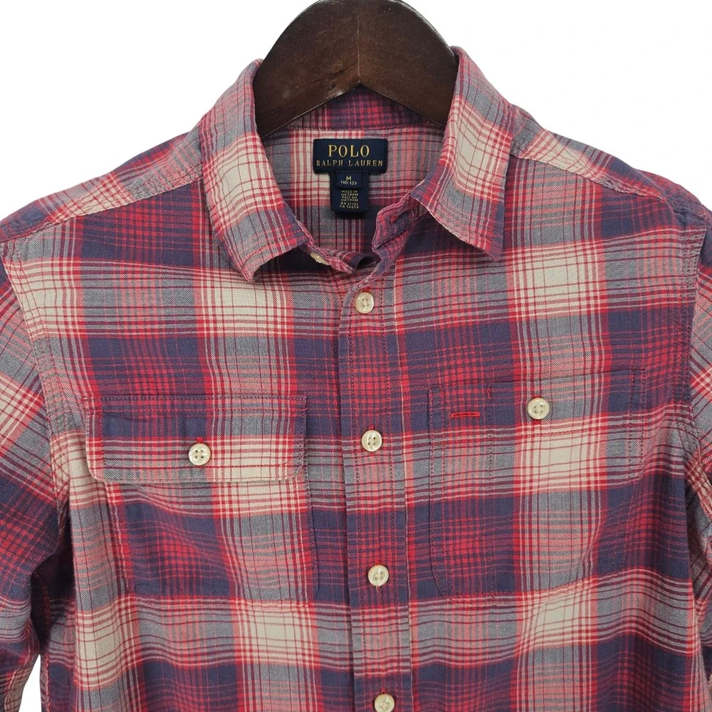 Polo Ralph Lauren Plaid Button Down Shirt Kids Size M 10 12 Boys Long Sleeve